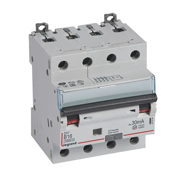 Produktfoto 1 von DX3 FI/LS-Schalter B-Char. 16A, 4-polig, 6kA, 30mA, Typ A, 400VAC, 4TE