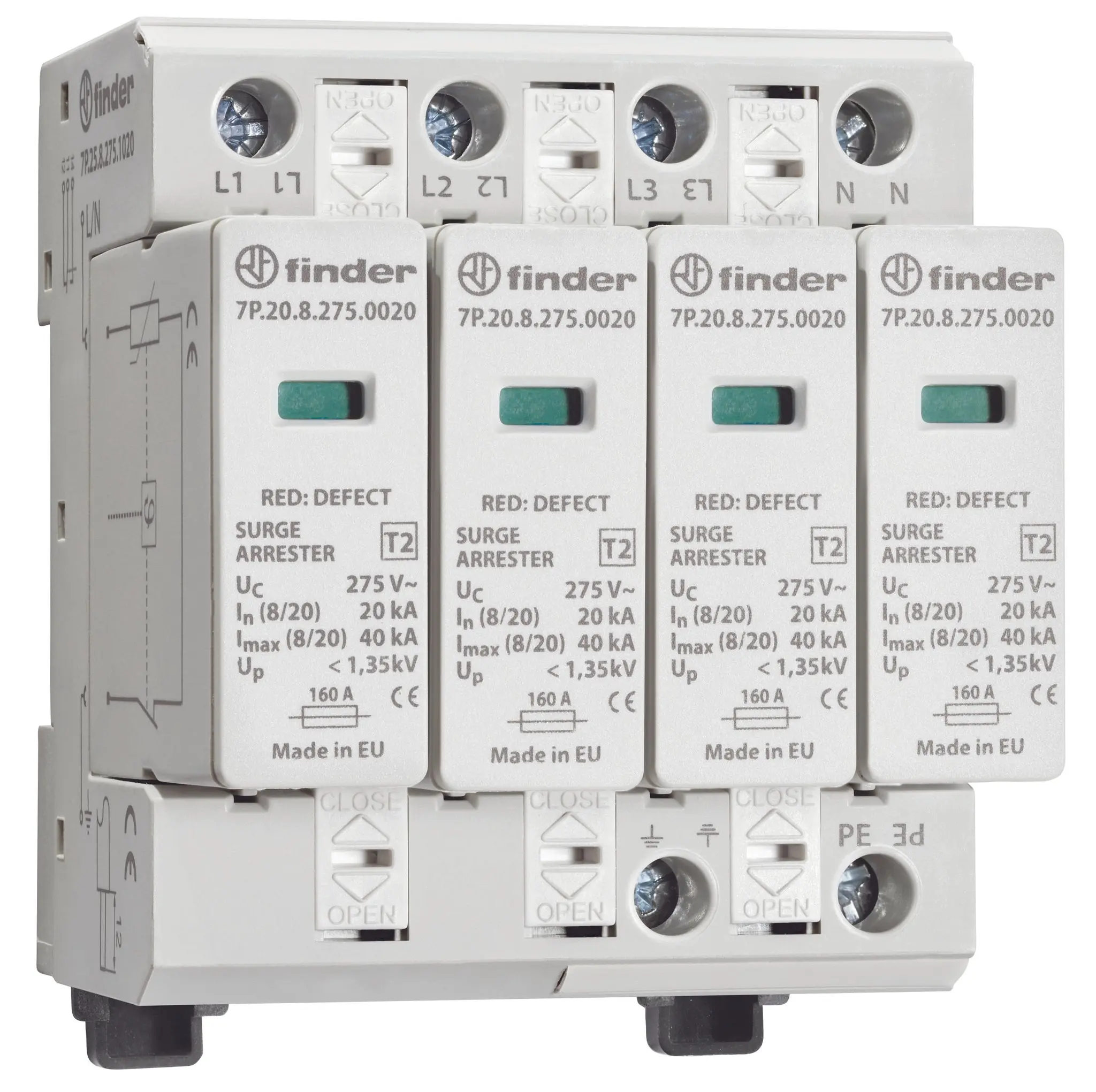 Produktfoto 1 von Überspannungsableiter 4 Varistoren für 3-Ph. TN-S-Netze