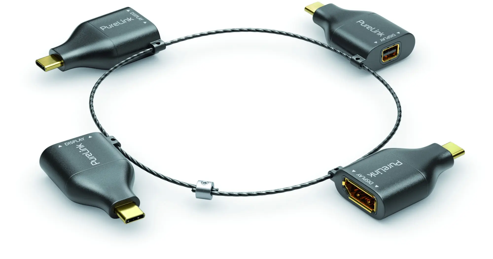 Produktfoto 1 von Adapter Ring Klein 4xUSB-C USB-C > VGA HDMI/miniDP/DP gold plated schwarz