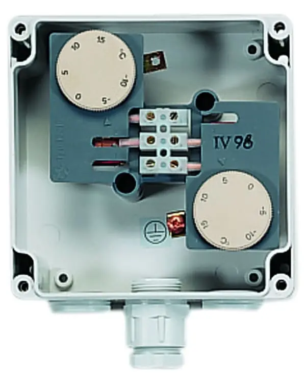 Doppelthermostat, Temperaturbereich: -15 bis°C, 16A, IP 65