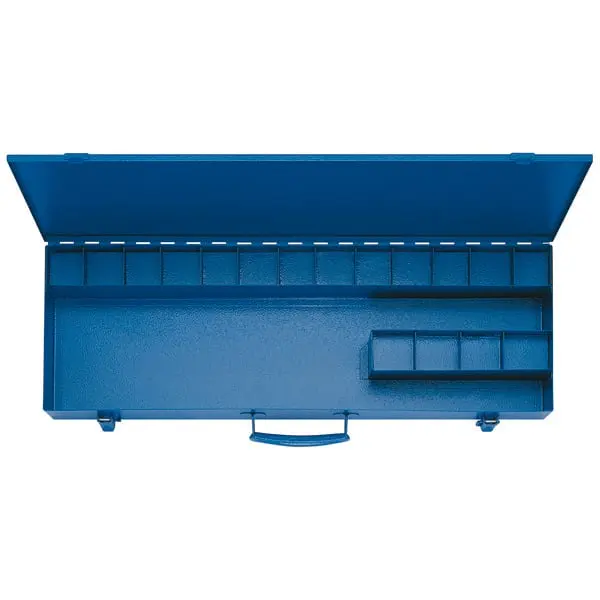 Produktfoto 1 von Stahlblechkasten ohne Inhalt, 17 kleinere u. 1 größeres Leerfach, 600x220