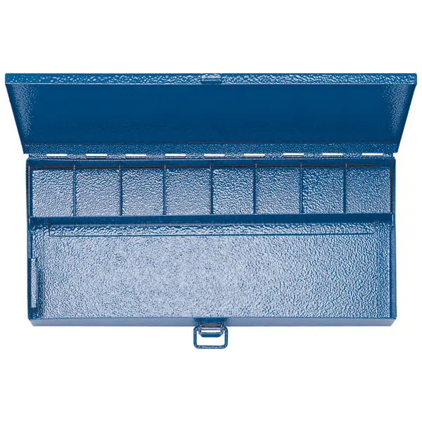Produktfoto 1 von Stahlblechkasten ohne Inhalt, 8 kleinere u. 1 größeres Leerfach, 245x130x37mm