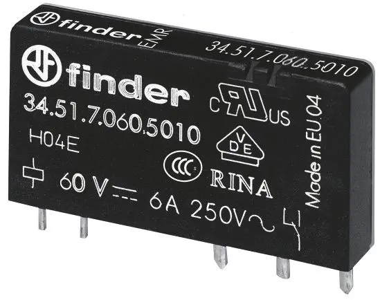 Produktfoto 1 von Relais mit Steck- und Printanschlüssen 1We 6A hartvergoldet 60VDC sensitiv