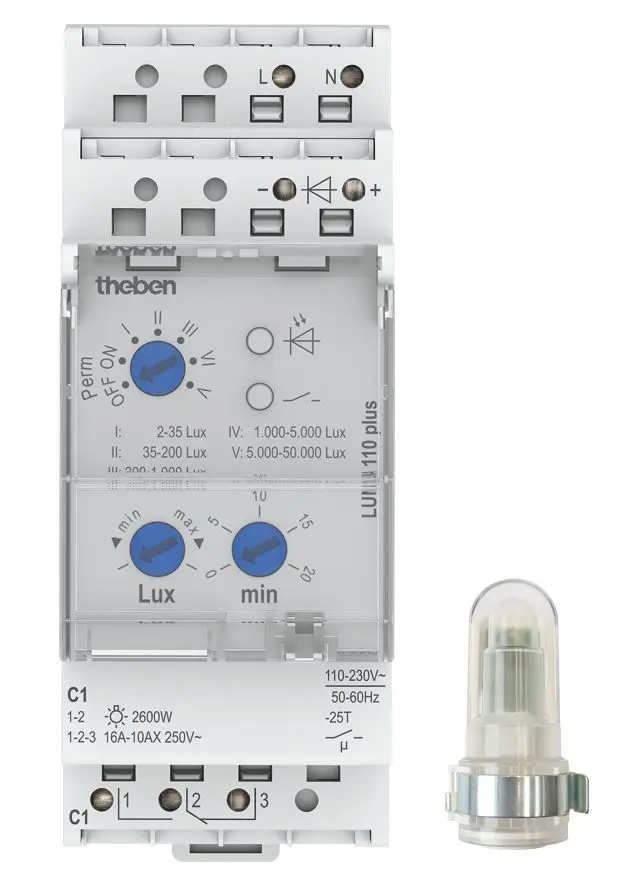 Produktfoto 1 von Dämmerungsschalter DIN-Schiene Aufbau-Lichtsensor, 2 TE, einstellbar