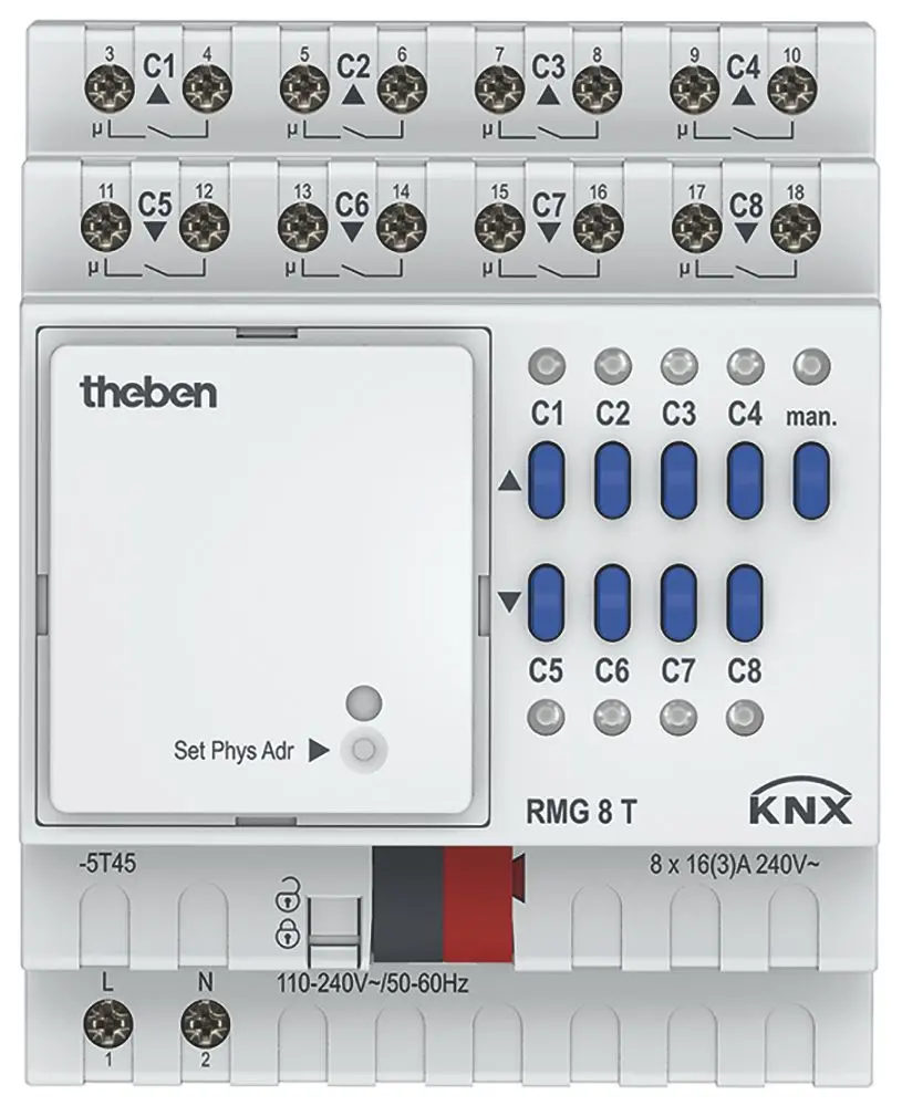 Produktfoto 1 von 8/4-fach KNX-Kombiaktor 16 A 140 µF, KNX TP, Data Secure, Grundgerät MIX2