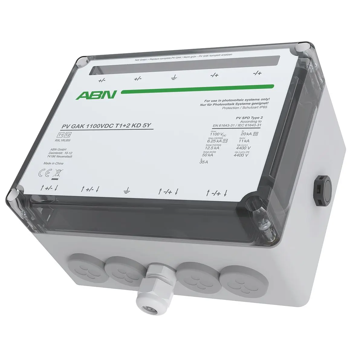 Produktfoto 1 von PV GAK Kombiabl. Typ 1+2, 1100VDC, 1MPPT, Kabeldurchführung