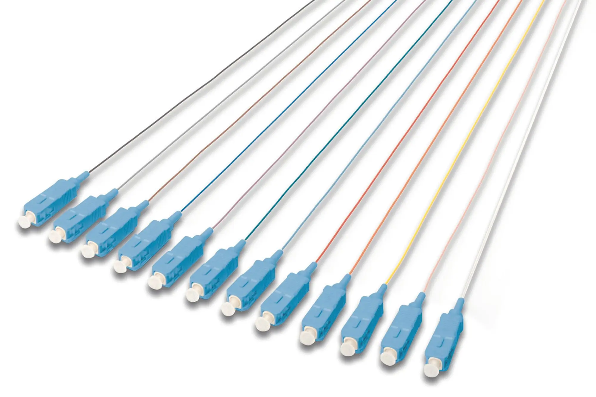 Produktfoto 1 von Durchgefärbte SC simplexOM3 Pigtails Loose Buffer 50/125M 12St. DIN IEC304 2m