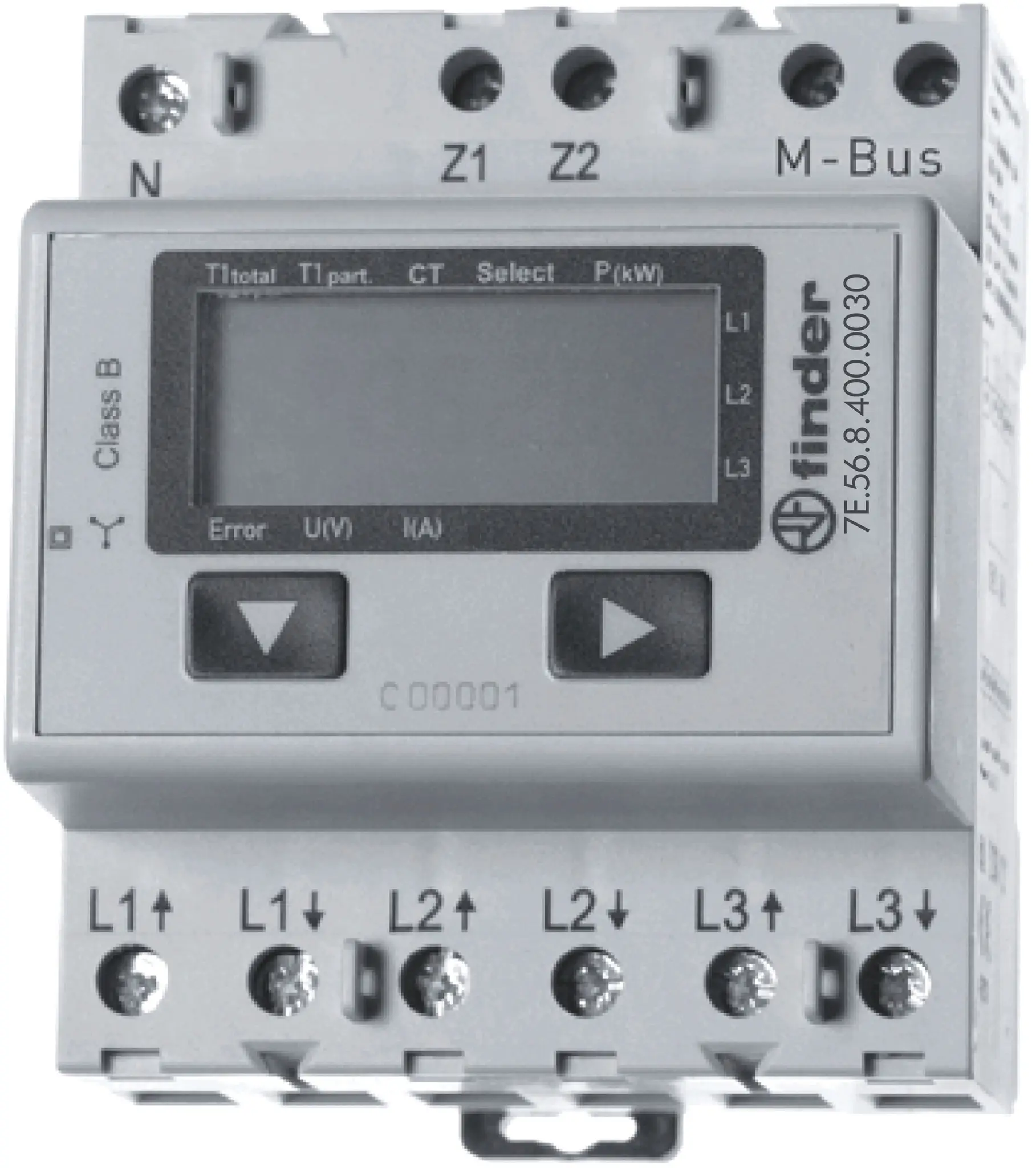Produktfoto 1 von Zähler wandlerfähig 3-Ph. Drehstrom 6A LCD MF Disp. M-Bus Schnittst. MID konf.