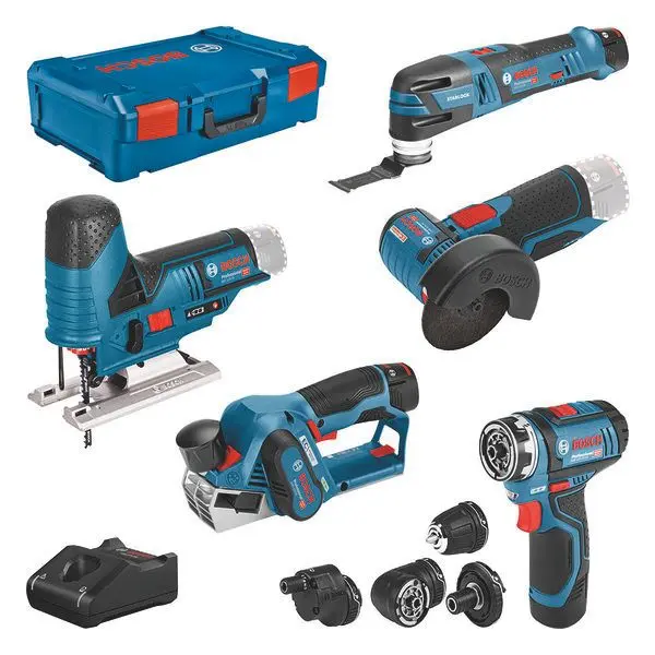 Produktfoto 1 von 5er Werkzeug-Set 12V: GSR + GOP + GHO + GWS + GST + 3x GBA + GAL + XL-BOXX