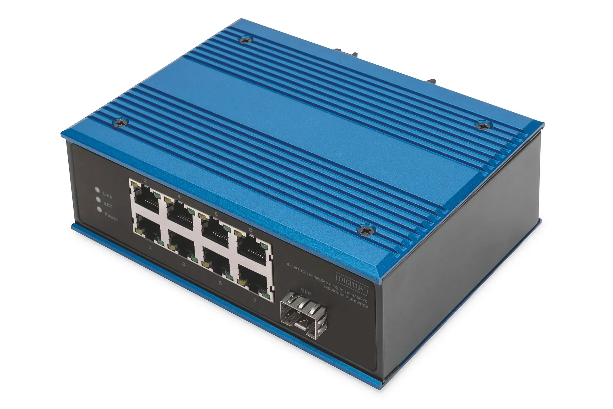 Produktfoto 1 von 8-Port 10/100Base-TX(PoE) to 100Base-FX Industrial PoE Switch