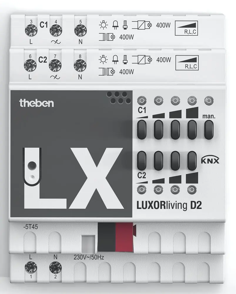 Produktfoto 1 von 2-fach Universal-Dimmaktor LUXORliving DIN-Schiene, Smart Home