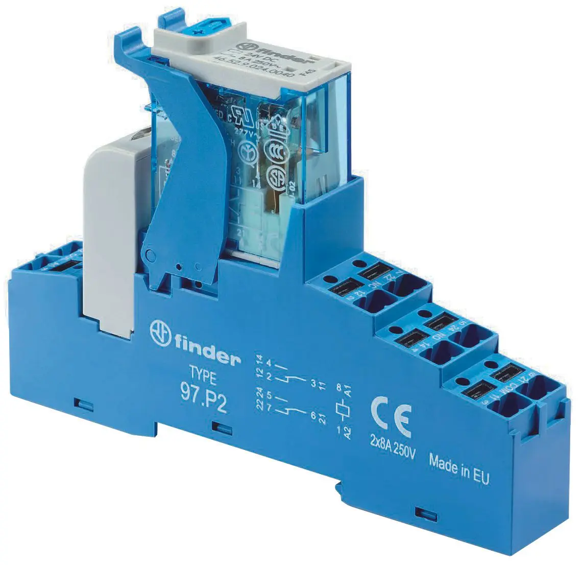 Produktfoto 1 von Koppelrelais, Push-In-Klemmen, 2 Wechsler 8 A, Spule 24 V DC