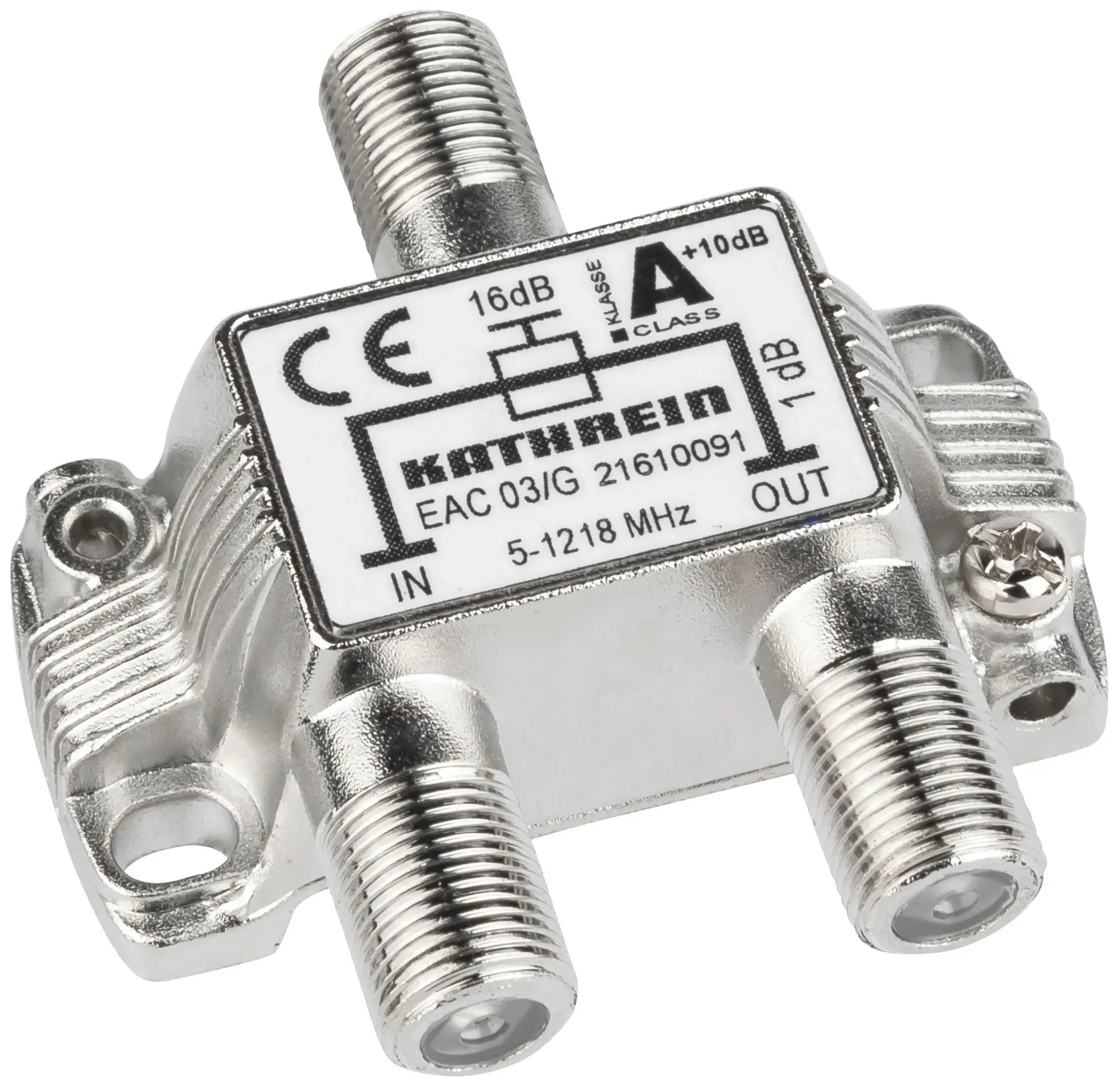 Produktfoto 1 von 1fach F-Abzweiger 16dB 5-1218MHz F-Connector Kl.A Vodafone-/KGD-Freigabe