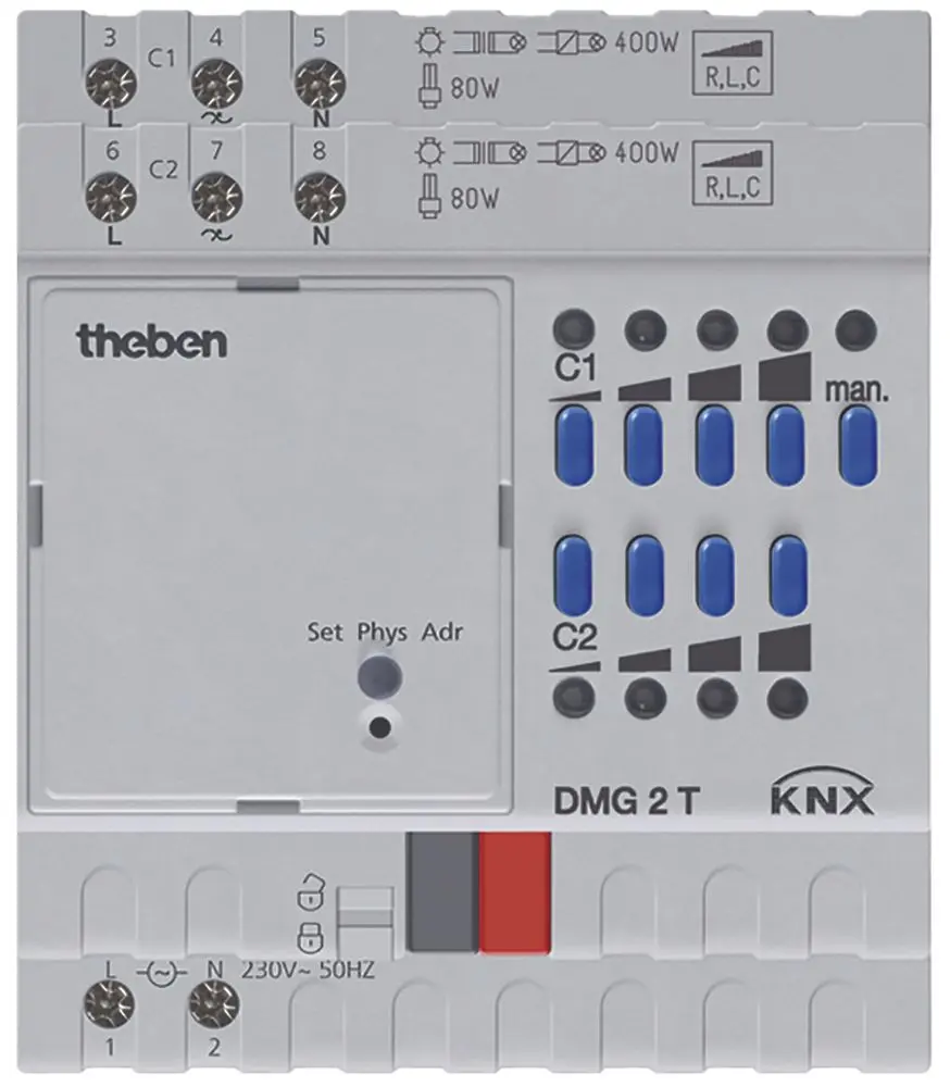 Produktfoto 1 von 2-fach Universal-Dimmaktor 400 W, KNX TP, Data Secure, Grundgerät MIX2