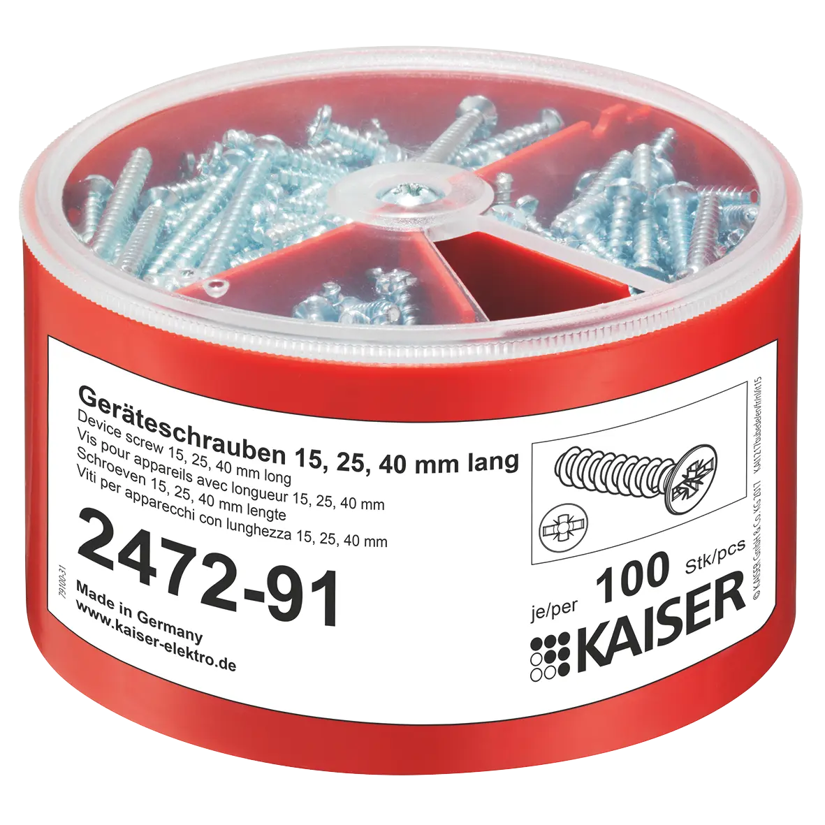 Produktfoto 1 von Geräteschrauben-Box je 100 Schrauben Ø3,2xLänge 15/25/40mm