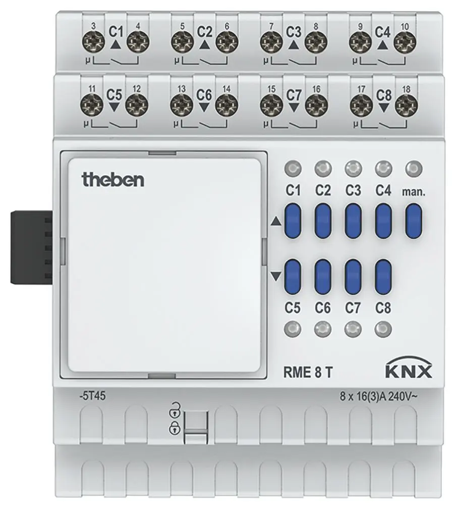 Produktfoto 1 von 8/4-fach KNX-Kombiaktor 16 A 140 µF, KNX TP, Data Secure, Erweiterung MIX2