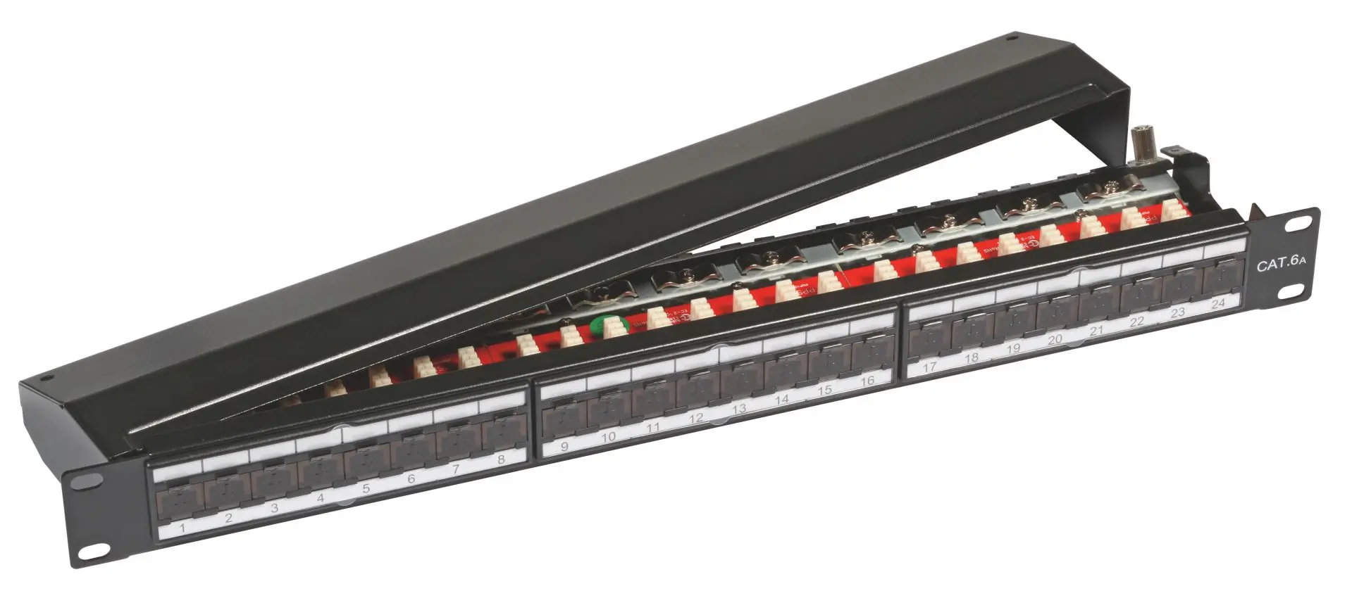 24-Port Patch Panel 19z 1HE Cat.6A TIA RAL9005 Farbcode
