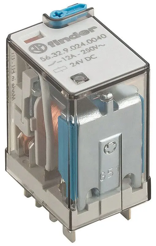 Produktfoto 1 von Relais mit Steckanschlüssen 2We 12A Spule 24VDC mech. Anzeige