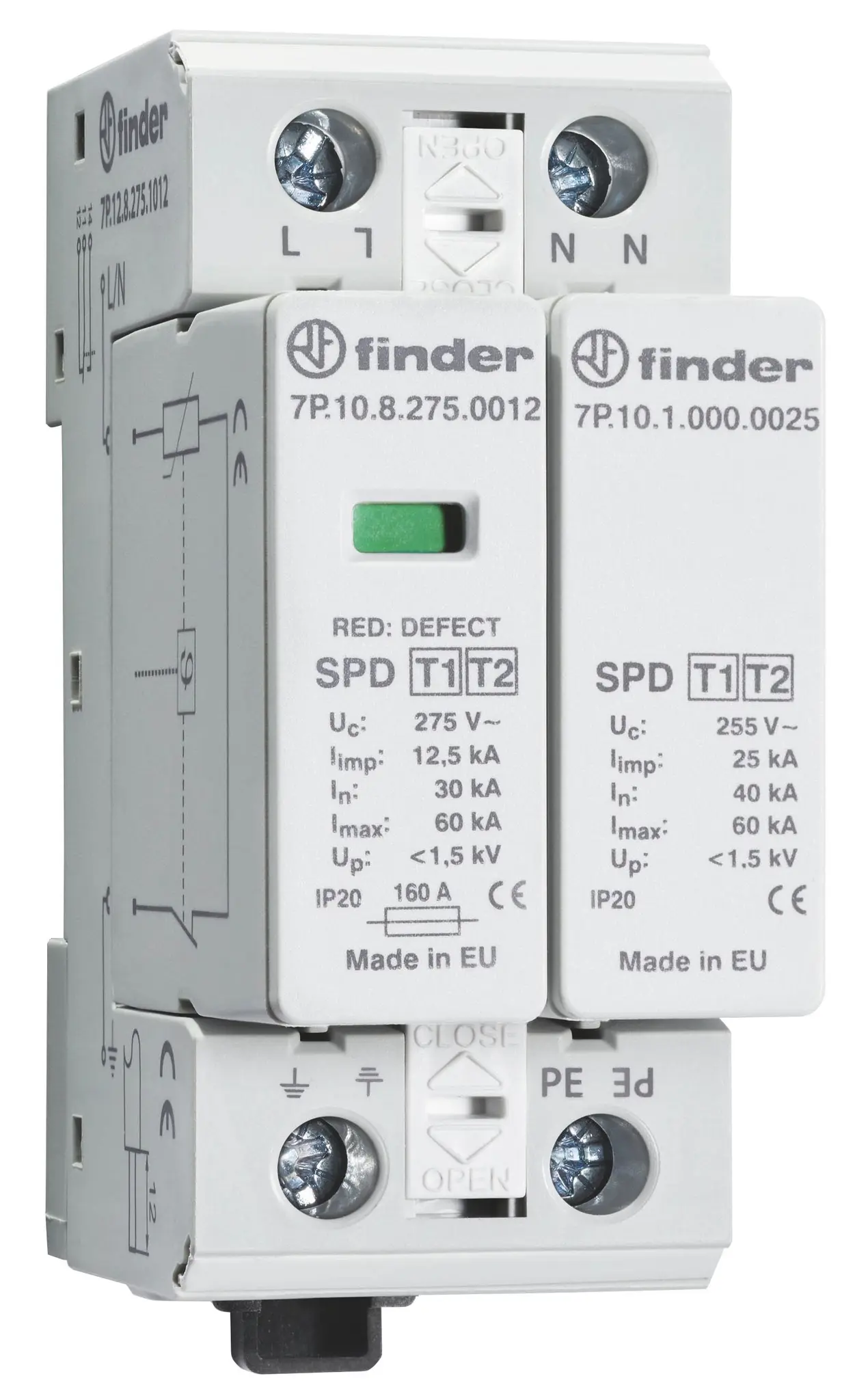 Produktfoto 1 von Überspannungsableiter Typ 1 Varistor zw. L-N+Funkenstre. 1-Ph. TN-S+TT-Netze