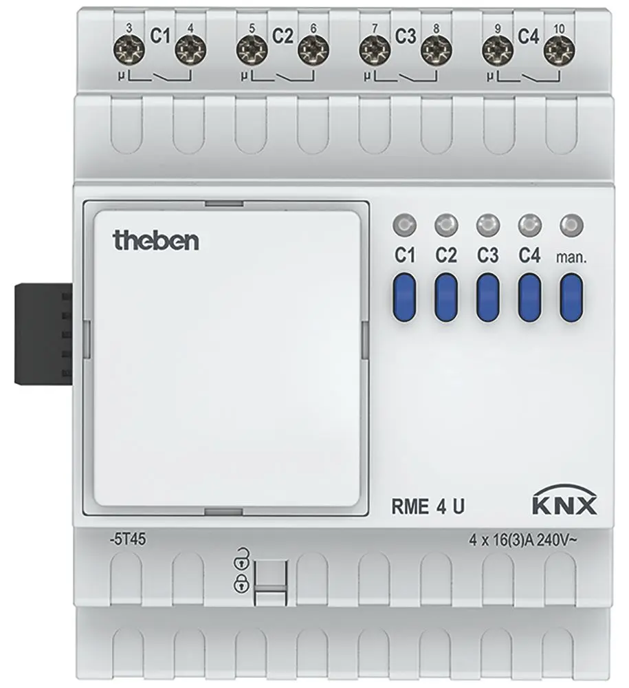 Produktfoto 1 von 4-fach KNX-Schaltaktor 16 A 140 µF, KNX TP, Data Secure, Erweiterung MIX2