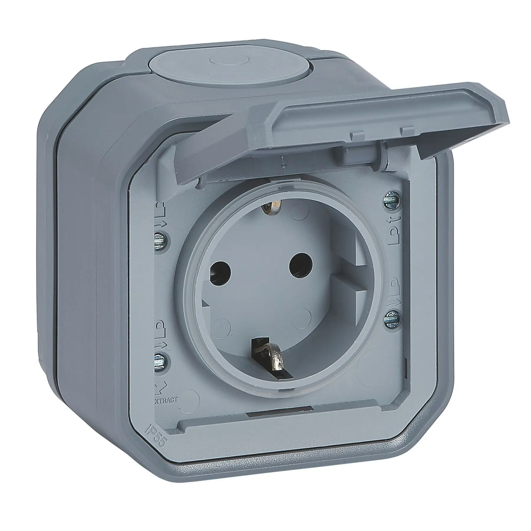 Produktfoto 1 von Plexo New FRAP Schutzkontakt-Steckdose Steckkl. (SL) EB, IP44, IK 08, Grau