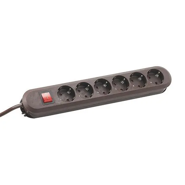 Produktfoto 1 von Tischsteckdose 6xSchuko braun 1xSchalter Strom 1