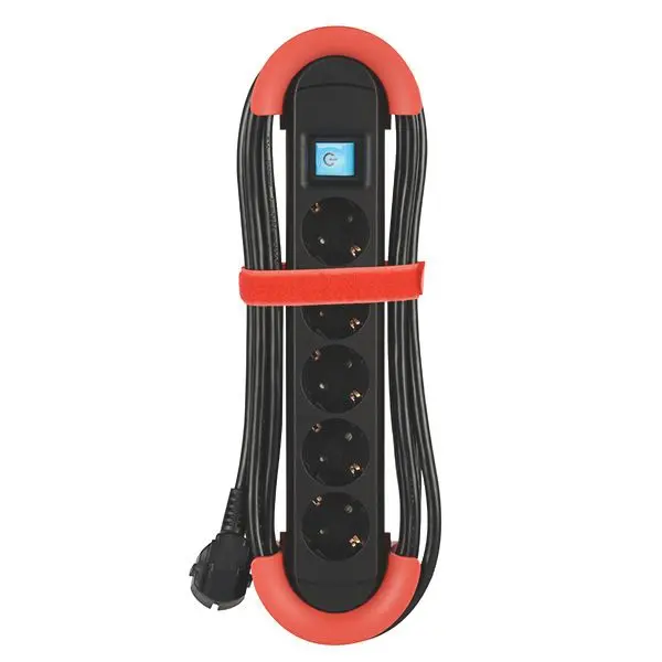 Produktfoto 1 von HOOK Indoor 5xCEE7/3 rot 5,0m CEE7/7 IP20 Steckdosenleiste