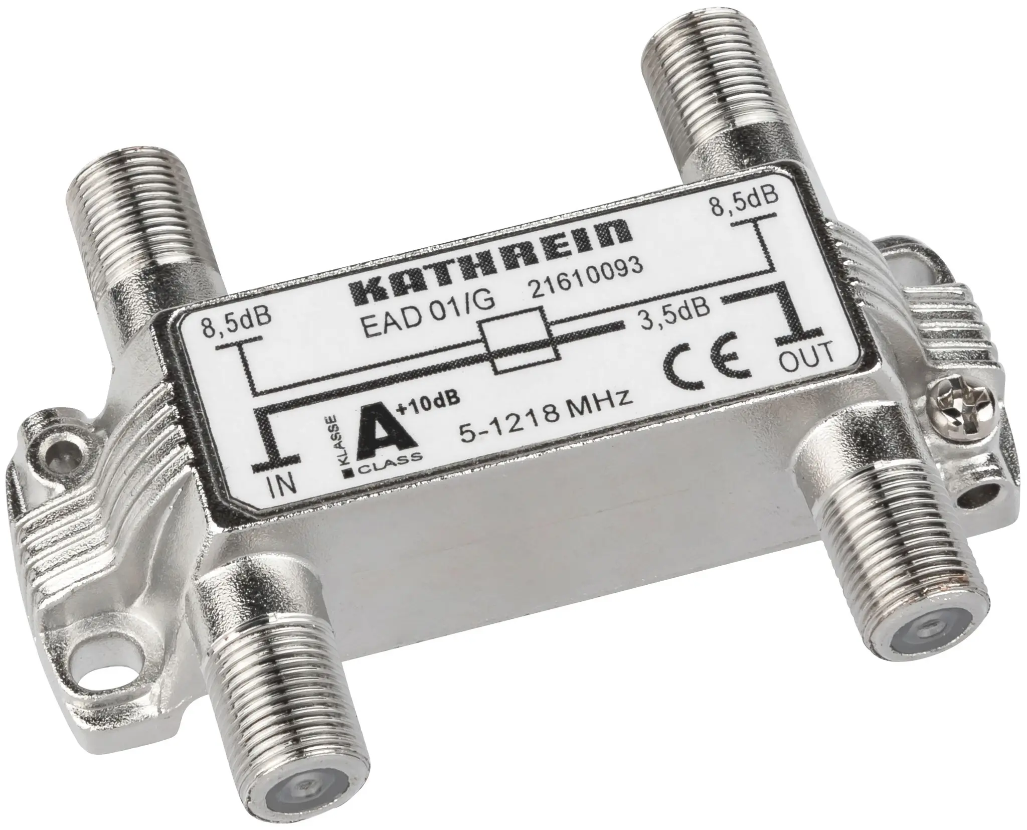 Produktfoto 1 von 2fach F-Abzweiger 8,5dB 5-1218MHz F-Connector Kl.A Vodafone-/KGD-Freigabe