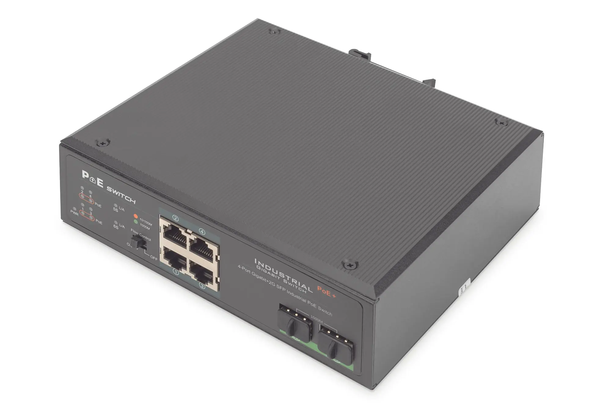 Industrieller 4-Port Gigabit PoE+ Switch m.2 x SFP Uplink