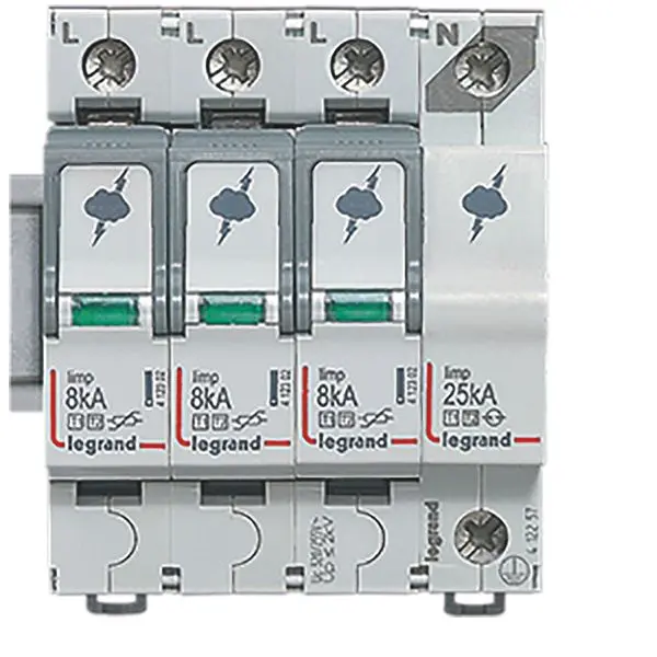 Produktfoto 1 von Kombiableiter Typ 1+2, 3+1 Schaltung, 230/400 VAC, Iimp 8 kA, Uc320 VAC