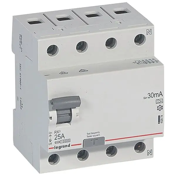 Produktfoto 1 von RX3 FI-Schalter 25A, 4-polig, 30mA, Typ A, 400VAC, 4TE