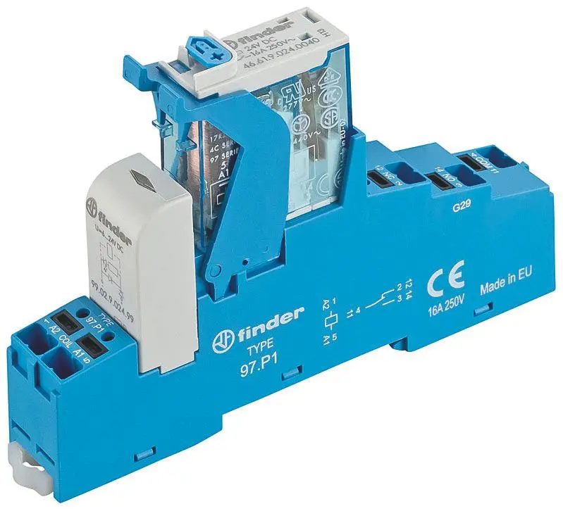 Produktfoto 1 von Koppelrelais, Push-In-Klemmen, 1 Wechsler 16 A, Spule 24 V DC