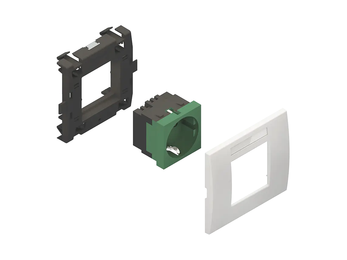 Produktfoto 1 von Geräteeinbausystem, vork., Einbaubreite 93,5 mm, NV=250V/16A Einsatz, RAL 6029
