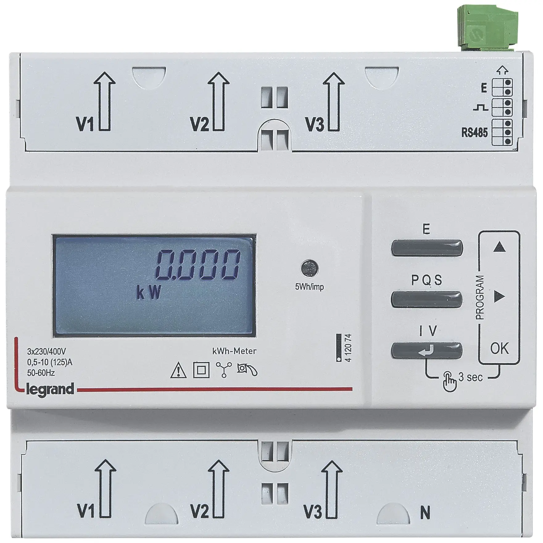 Produktfoto 1 von Energiezähler EMDX³, 125A, 3-ph, Direktanschluss, RS485+Impuls, 6TE
