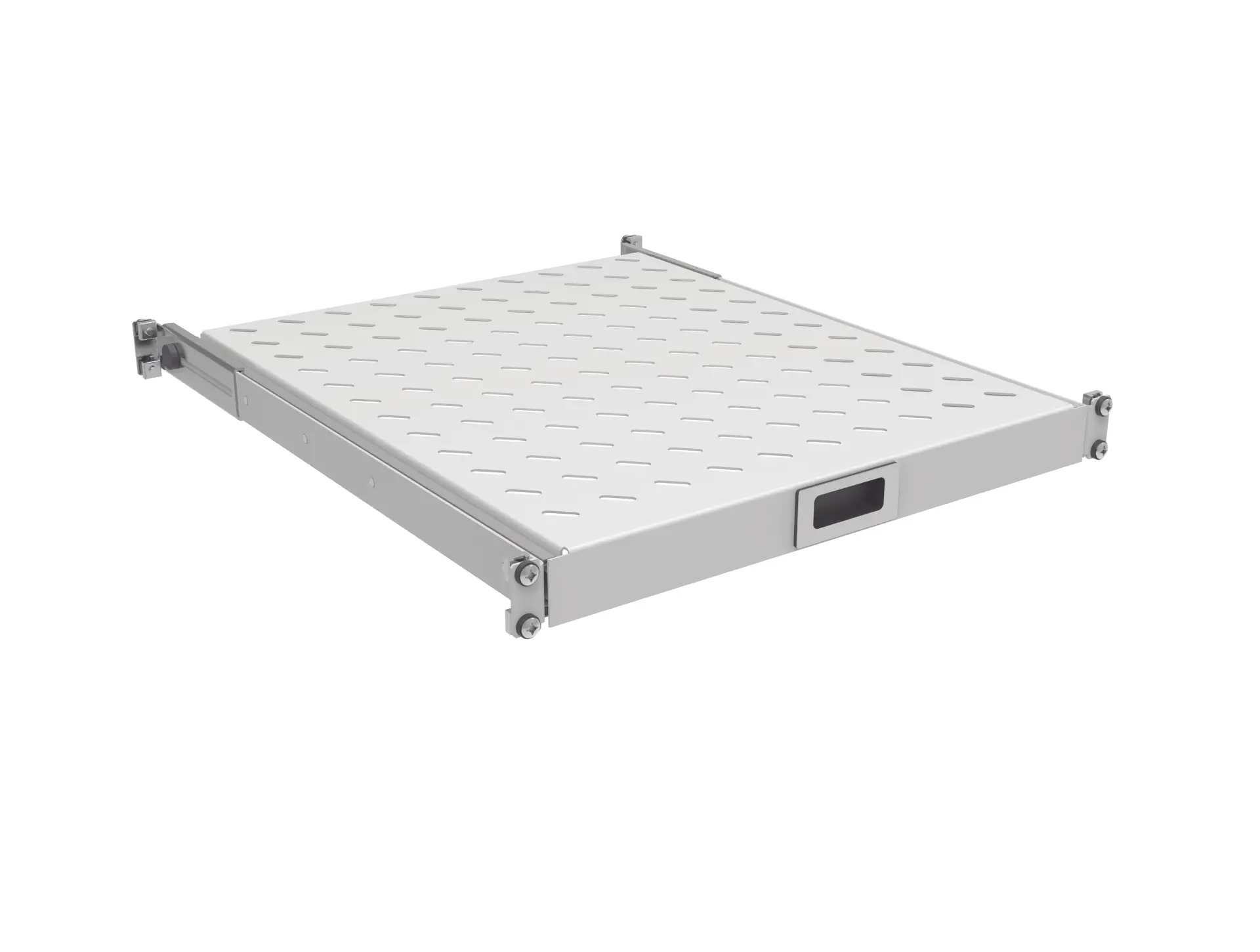 Produktfoto 1 von 19" 1HE Fachboden ausziehbar ET 550..650 mm 30 kg Schranktiefe 800 RAL7035