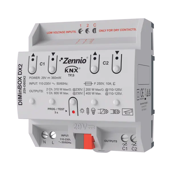 Produktfoto 1 von DIMinBOX DX2 Universaler Dimm-Aktor 2 Kanäle x 310W oder 1 Kanal x 600W
