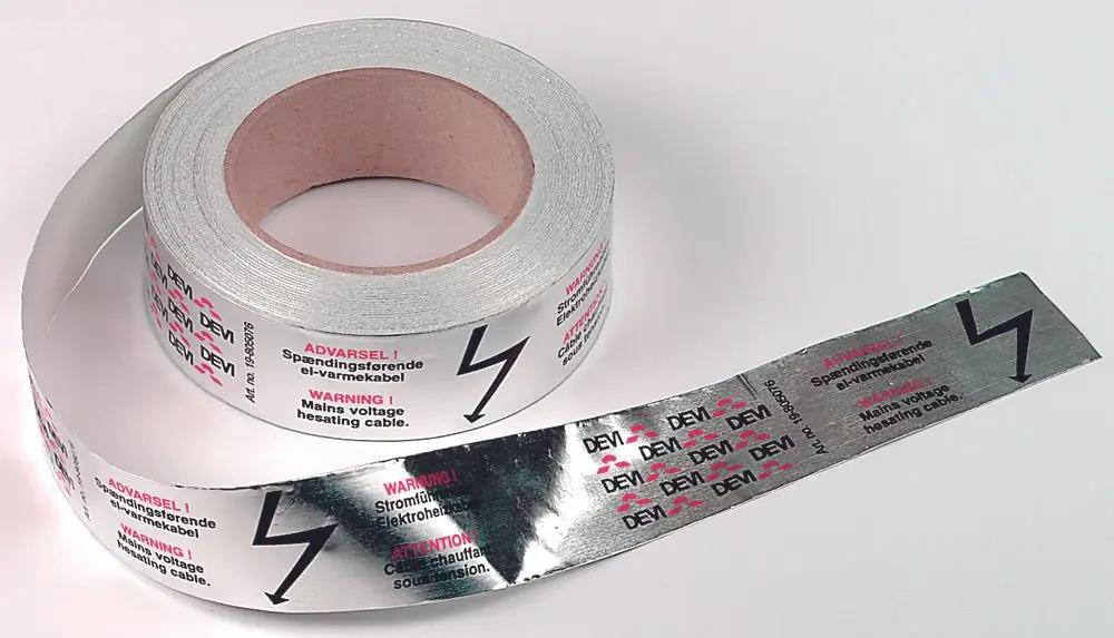 Produktfoto 1 von Aluklebeband mit Warnaufschrift, B=38 mm 25 m Rolle, zur Heizbandbefestigung