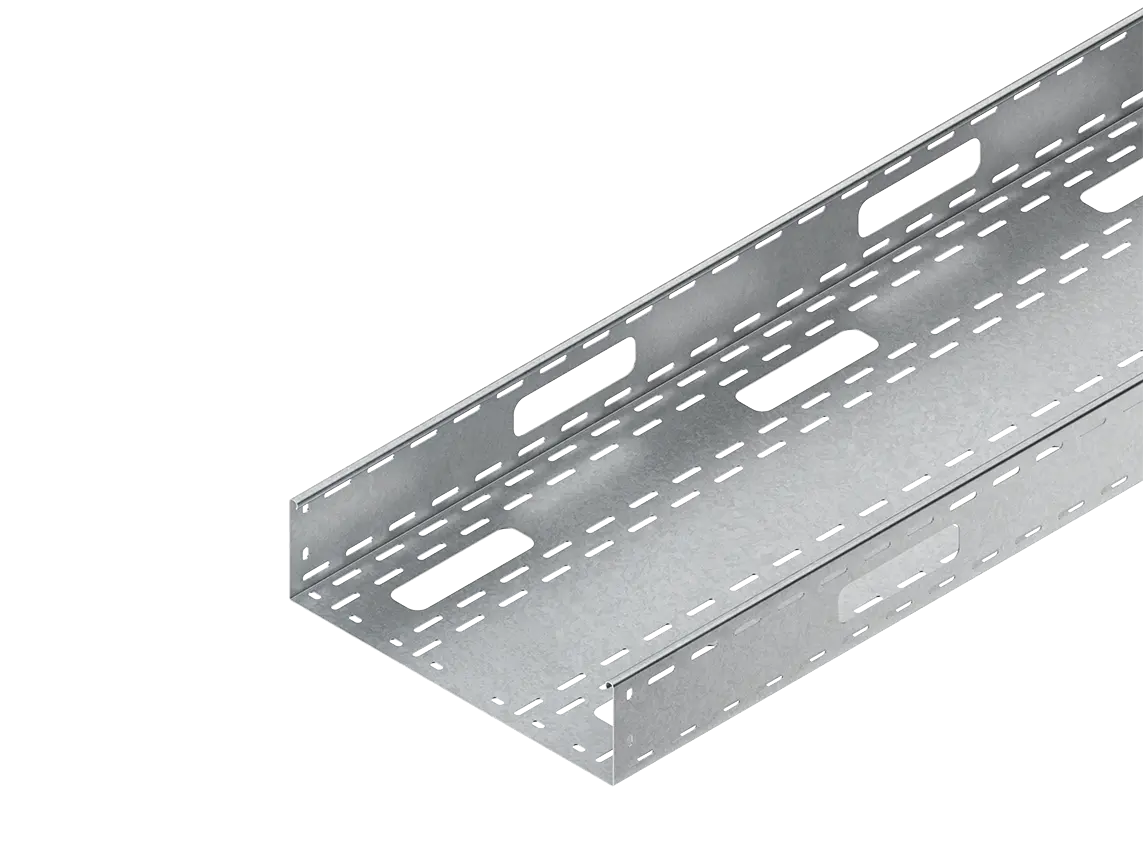 Produktfoto 1 von Verteilerrinne, 110x400x6000 mm, t=1,5 mm, gelocht bandverzinkt DIN EN 10346