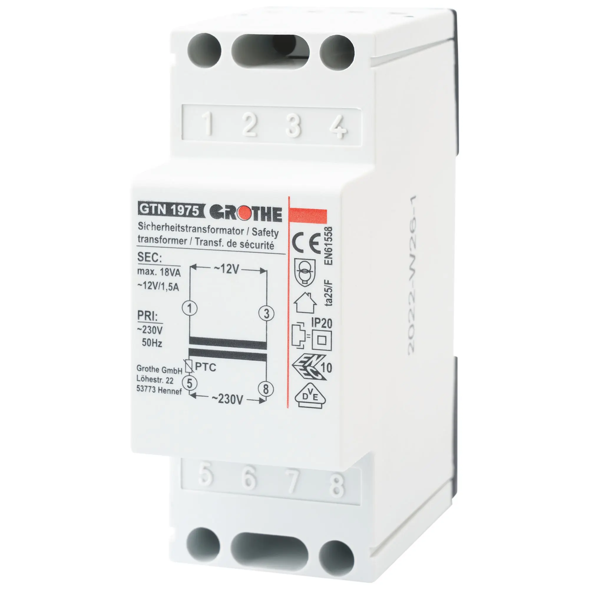 Produktfoto 1 von Sicherheitstransformator 12V~ (1,5A) ED 100%