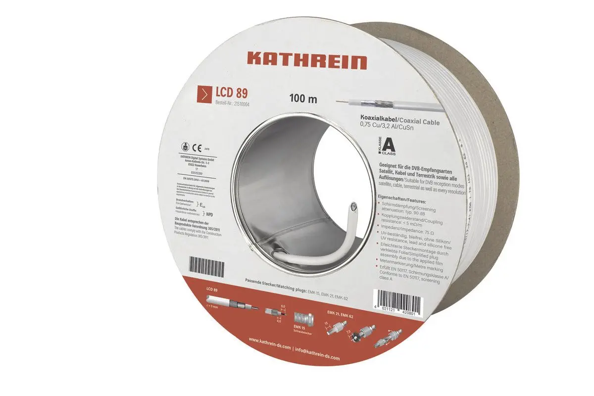 Produktfoto 1 von Koaxialkabel Eca 100m Spule 5mm PVC weiß 90dB Metermarkierung