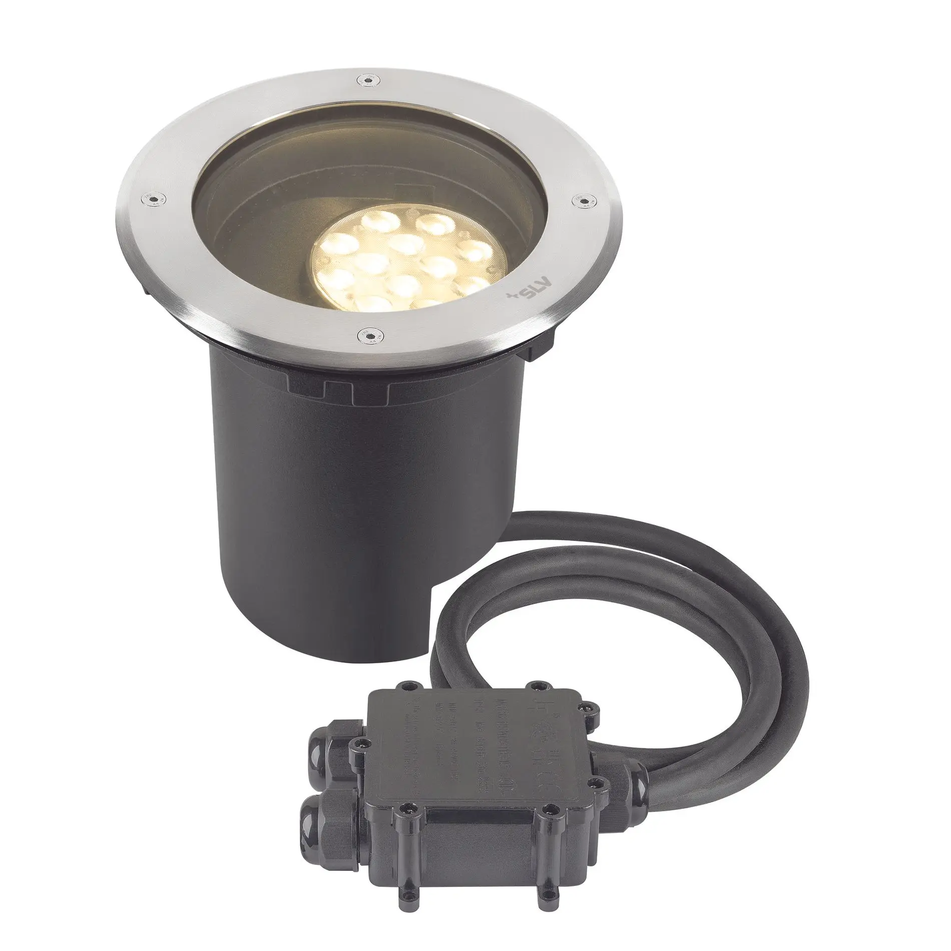 Produktfoto 1 von DASAR® L Bodeneinbauleuchte asymmet. 3000K 70°/40° IP65/IP67 rund edelst/sw