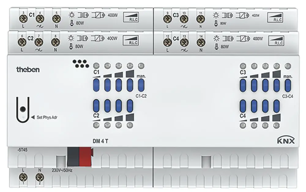 Produktfoto 1 von 4-fach KNX-Universal-Dimmaktor 400 W, KNX TP, Data Secure