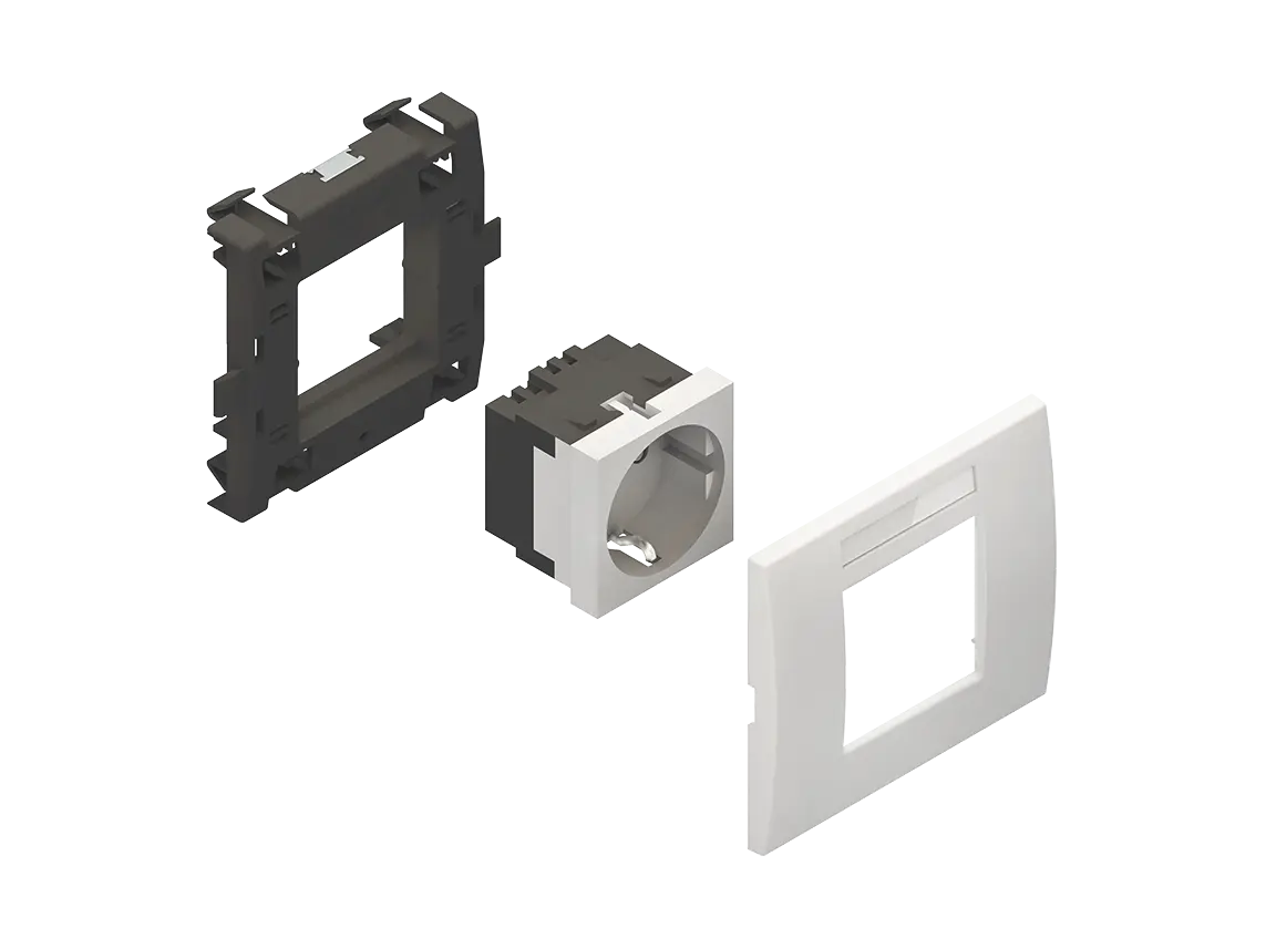 Produktfoto 1 von Geräteeinbausystem, vork., Einbaubreite 93,5 mm, NV=250V/16A Einsatz, RAL 9010