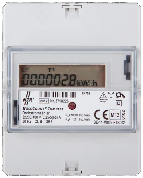 Produktfoto 1 von DS-Hutschiene Display, 2-Tarif MID EcoCount Compact 5(65)A 4TE 3x230/400V