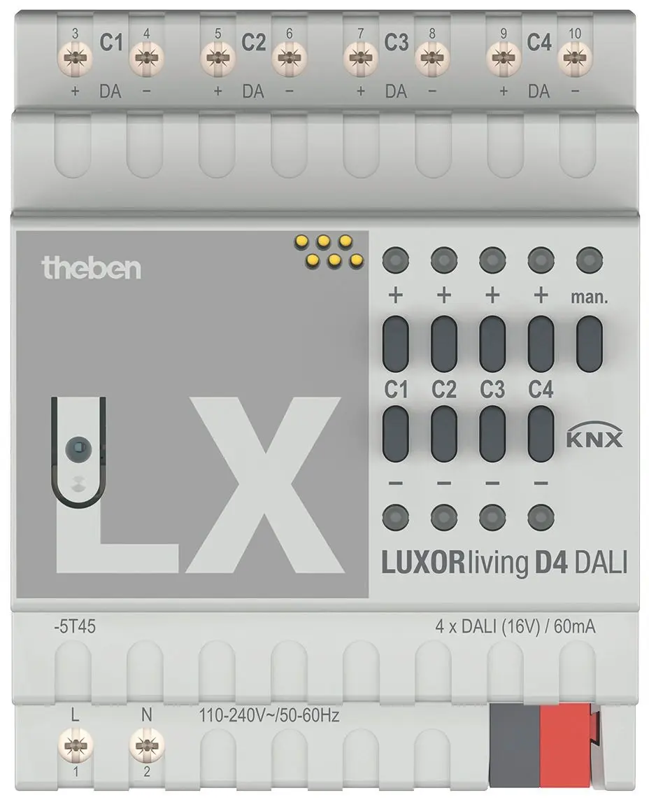 Produktfoto 1 von 4-fach DALI-Aktor LUXORliving, DALI-2 DIN-Schiene, Smart Home