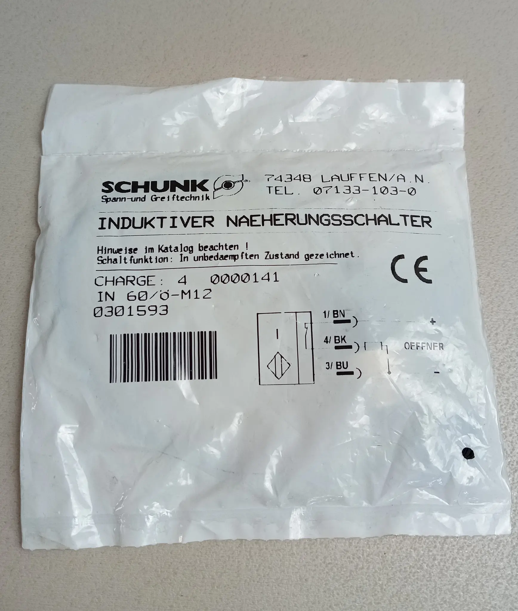 Produktfoto 1 von Schunk IN 60/Ö-M12 0301593 Induktiver Naeherungsschalter NEU OVP