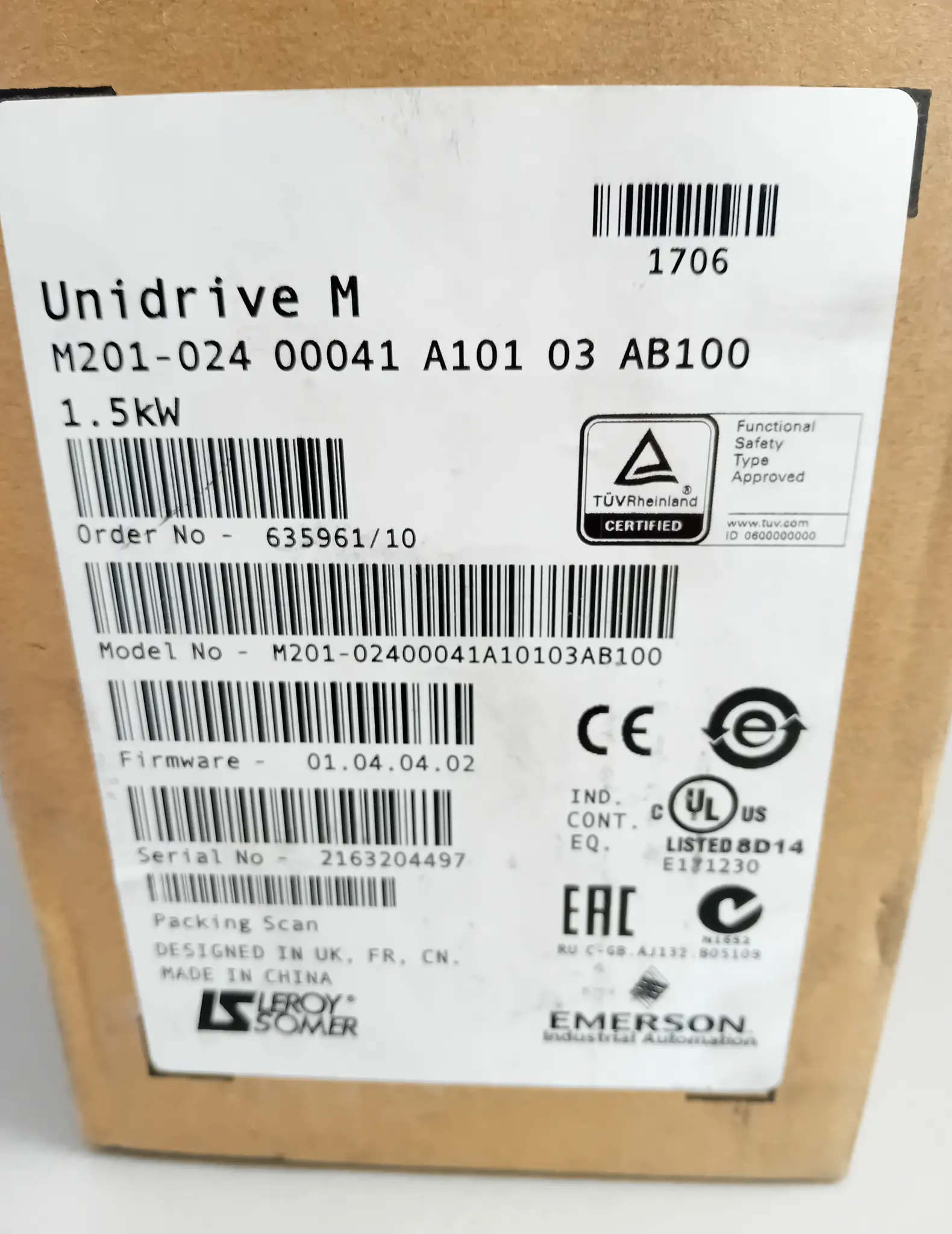 Produktfoto 1 von Leroy Somer / Emerson Unidrive M201-024 00041 A101 03 AB100 NEU OVP Siegel offen
