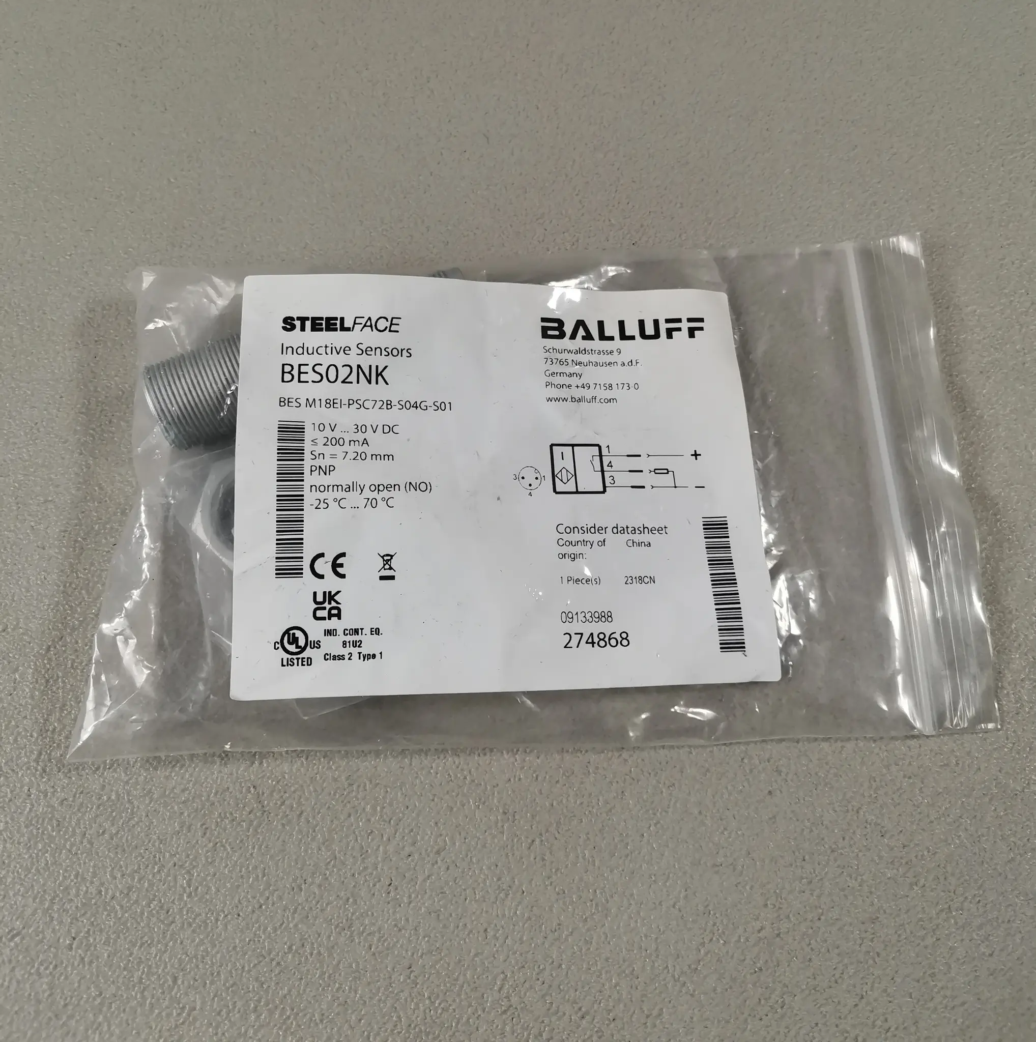 Produktfoto 1 von Balluff BES02NK BES M18EI-PSC72B-S04G-S01 NEU OVP