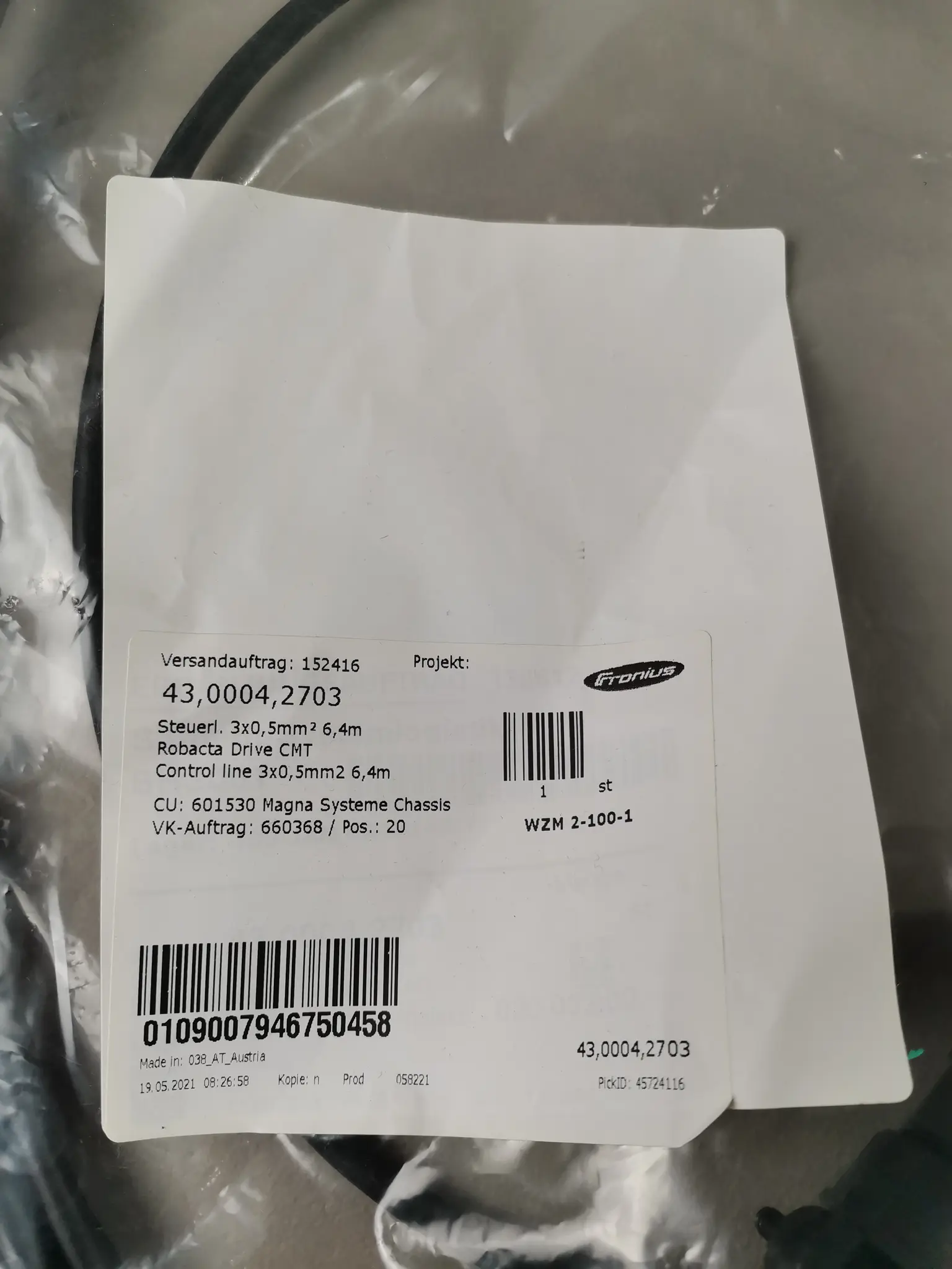 Produktfoto 1 von Fronius 43.0004.2703 Steuerleitung NEU OVP
