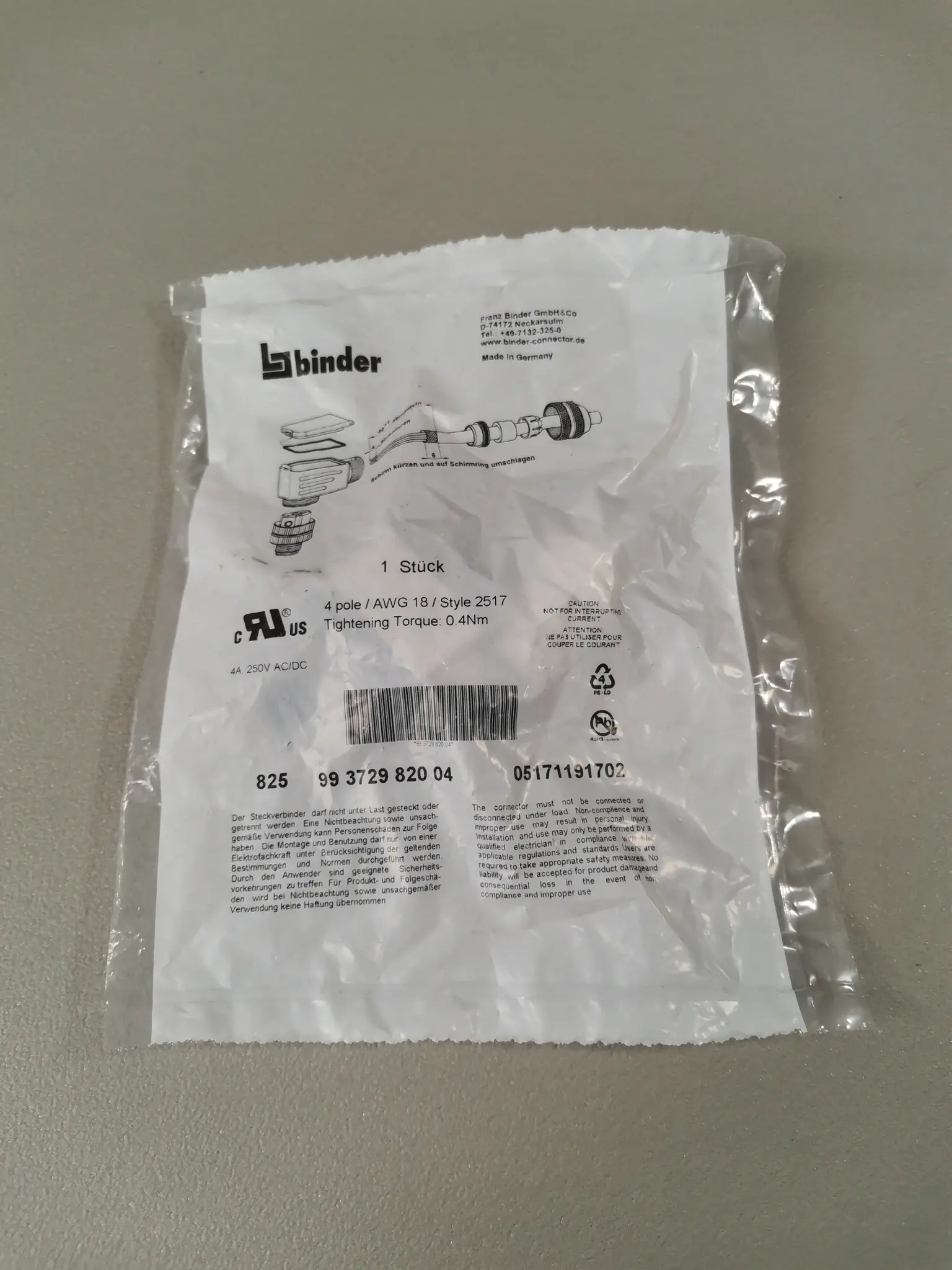 Produktfoto 1 von Binder 99 3729 820 04 NEU OVP